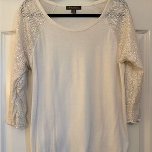 Tommy Bahamas White Sequin Sleeve Top